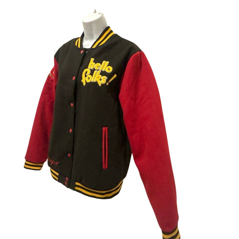 Disney Modern Retro Mickey Mouse "Hello Folks!" Snap Letterman Jacket Mens M/L